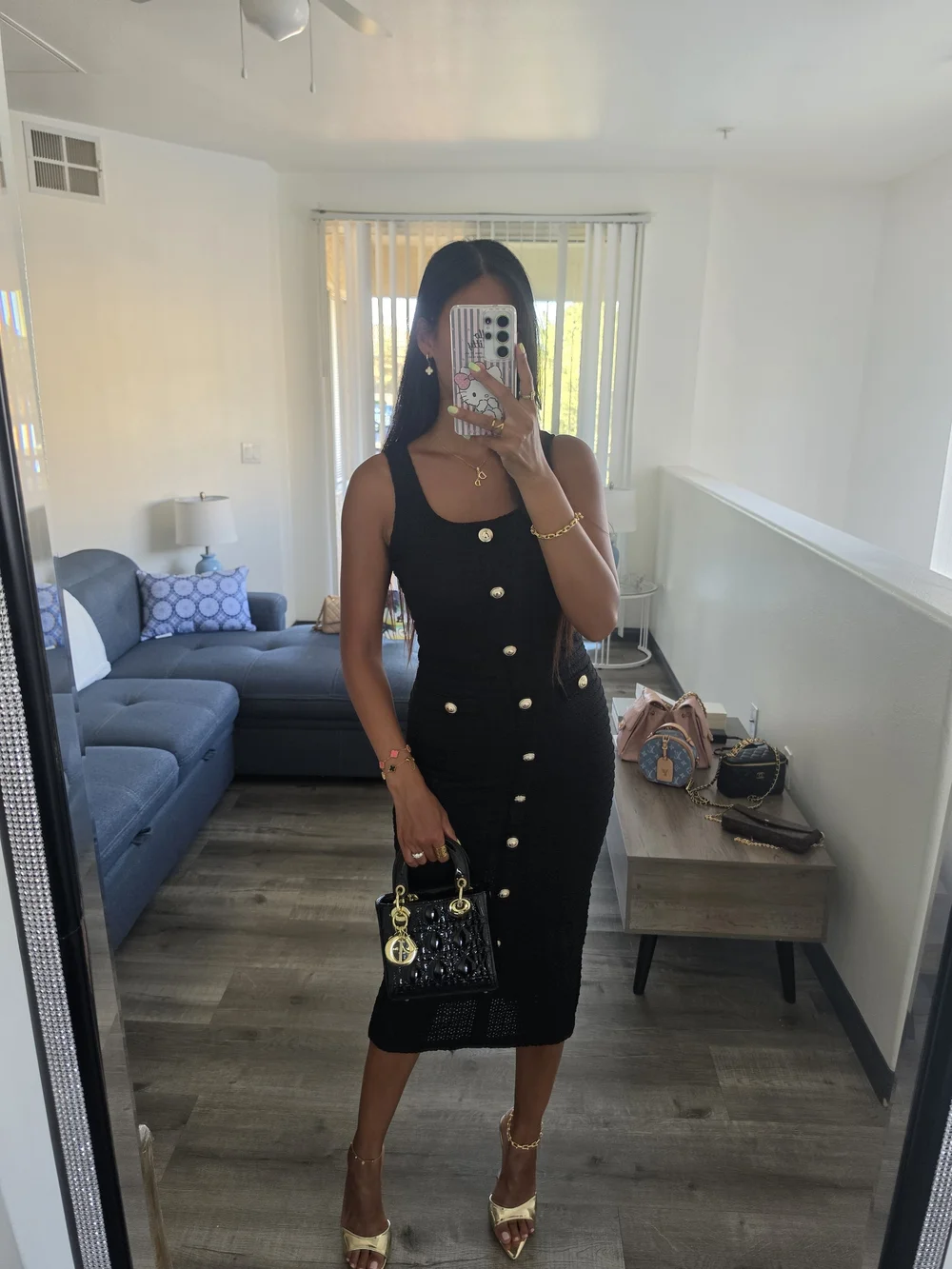 Classic Black Button-Front Midi Dress - Picture 15 of 17